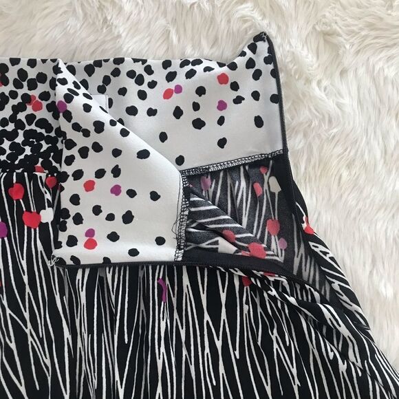 TIBI Abstract Print Full Skirt Jersey Knit Polka Dot Stripe Black Cream Short XS - Picture 5 of 11